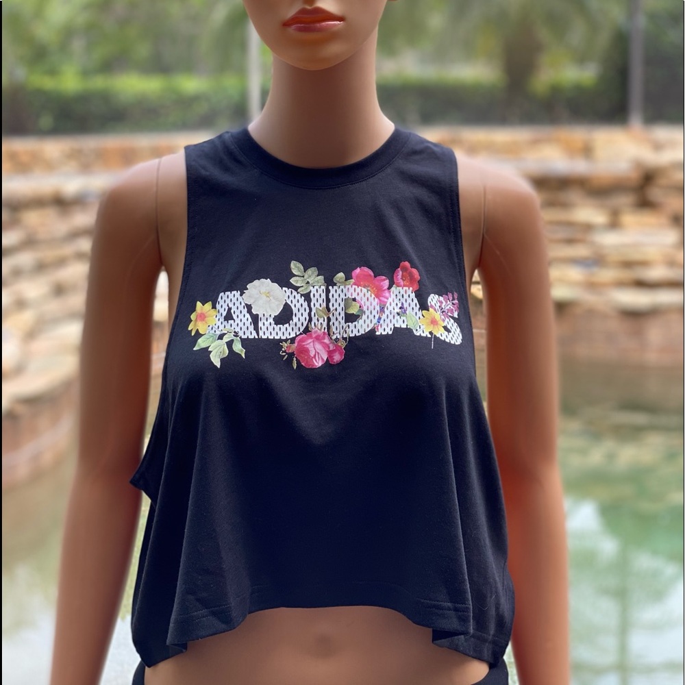 ADIDAS ORIGINALS FLORAL CROP TANK BLACK